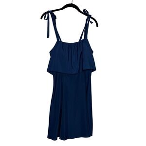 Parker Navy Blue Tiered Ruffle Tie Strap Mini Dress Women's Size L